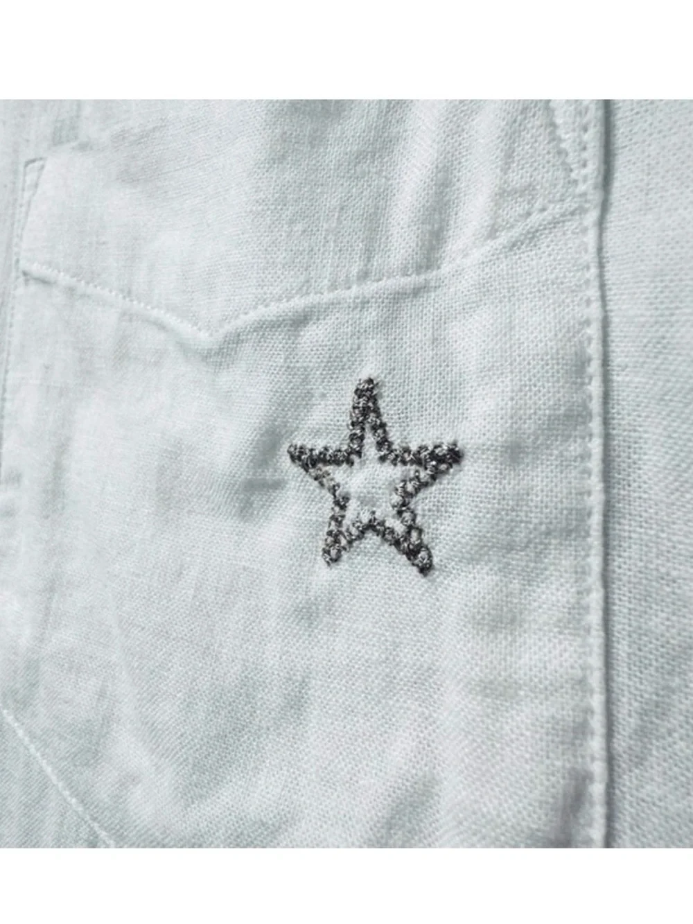 Rails Charli button down metallic gold star white linen blend top, small - Picture 6 of 13